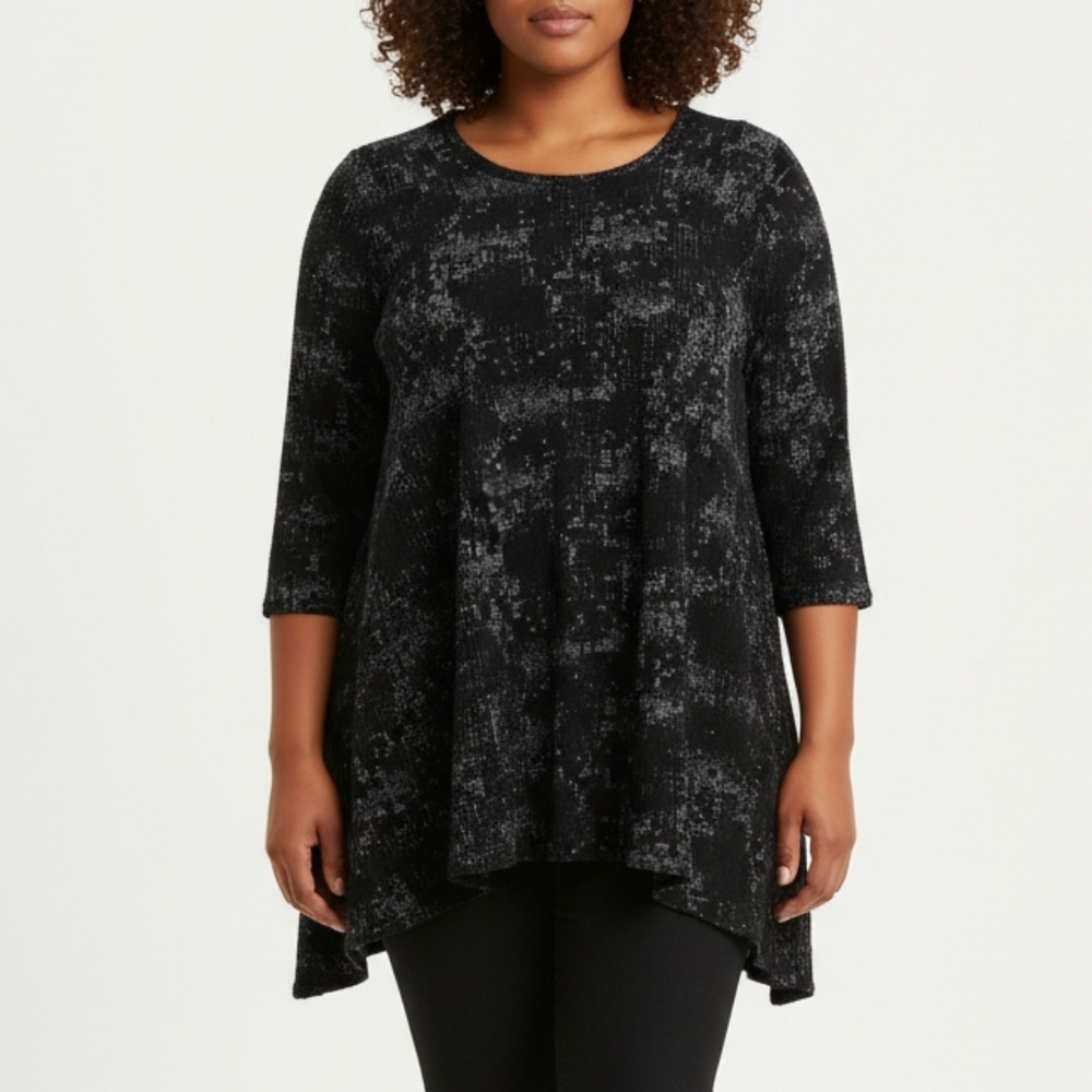 Dress To Kill Lagenlook Black Gray Flare Trapeze Round Neck Top One Size (19)